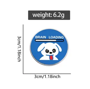 Drôle de badge en métal de chien étourdi avec design brain loading, accessoire de sac.