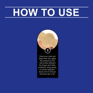 Nail care patch detail view showing step-by-step usage instructions for smooth shiny nails.