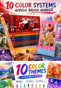 Lot de 24 marqueurs pinceaux acryliques liquides pour graffiti artistique et peinture sur toile.