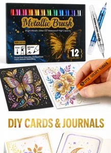 12 Colors Metallic Brush Marker Set Soft Tip Glitter Pens for DIY Cards and Journaling Art