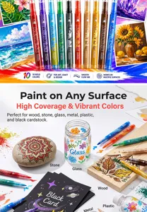 Kit de 10 marqueurs peinture acrylique pour roches, verre, bois, toile et loisirs créatifs.