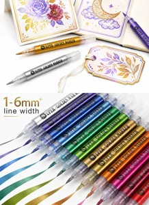 Metallic marker pen set with 1-6mm line width for creative painting and DIY crafts.