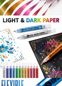 Glitter marker pen set dual tip metallic brush pens for art drawing on dark and light paper