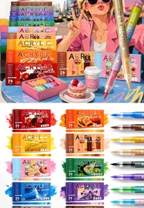 Ensemble de marqueurs acryliques liquides 24 couleurs pour art étudiant, graffiti et peinture.