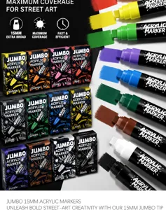 15mm jumbo ακρυλικό μαρκαδόρος σετ για γκράφιτι street art και αφίσα ζωντανά χρώματα.
