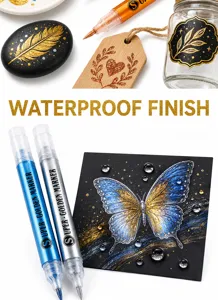 Metallic glitter marker pens set, waterproof shimmering art paint pens for DIY craft painting.