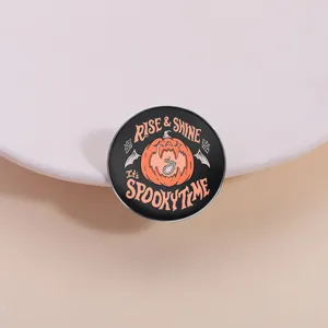Halloween spooky pumpkin round metal brooch pin spooky time festival badge accessory