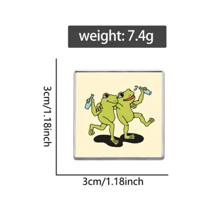 Cute cartoon frog metal brooch pin for women and men, retro tipsy party clothing accessory.
