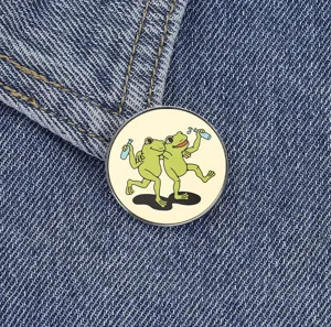 Retro cartoon frog metal lapel pin cute animal badge for denim jacket backpack accessory