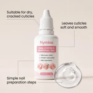 Close-up view of the nail cuticle removal gel bottle and clear texture display detail.