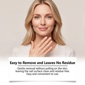 Nail care patch detail showing easy removal, gentle formula, clean and residue-free finish.
