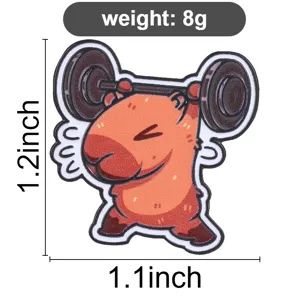 Cute capybara barbell lifting metal brooch enamel pin funny backpack clothes accessory