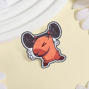 Cute capybara enamel pin featuring a funny fitness design, perfect for clothing and bags.