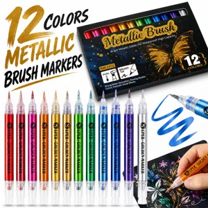 Glitter Marker Pens Metallic Brush Tip Watercolor Pens Waterproof Art Marker Pens For DIY Craft Scrapbooking Drawing