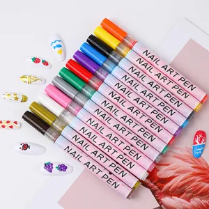 Colorful acrylic nail art pens set, precision tips for DIY painting and drawing designs.