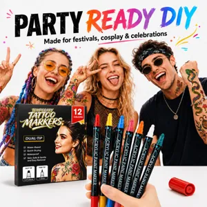 Temporary tattoo markers dual tip waterproof body face paint DIY pens for party festivals