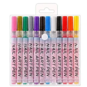 12-color nail art pen set acrylic marker pens with clear storage case for DIY nail painting