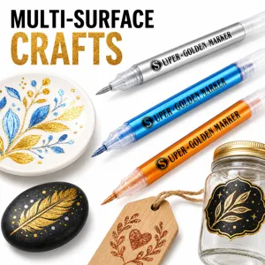 Multi-surface glitter marker set, premium metallic paint pens for DIY art, rock and ceramic crafting.