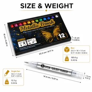 Metallic brush marker set 12 vibrant colors waterproof glitter pen for art drawing DIY crafts