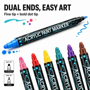 Dual ended acrylic paint markers with fine tip and bold dot tip for rock painting art.