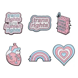 Creative trans rights enamel pin set metal brooches cute rainbow heart badges accessories
