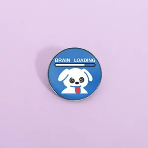 Drôle de pin's en métal émaillé Chien Brain Loading mignon dessin animé broche accessoire sac