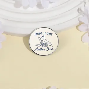Creative cute reading duck English slogan round metal brooch artistic cartoon bag badge pin