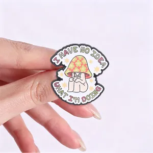 Retro floral mushroom character cartoon brooch funny English slogan pin American niche accessory