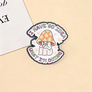 Retro floral mushroom cartoon enamel brooch funny English slogan metal pin fashion accessory