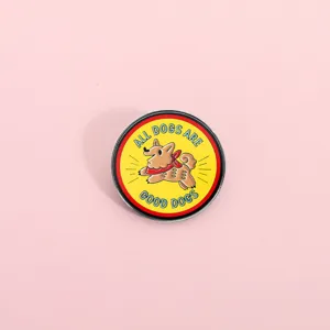 Broche épingle en métal émail Shiba Inu de dessin animé mignon avec slogan pour sac.