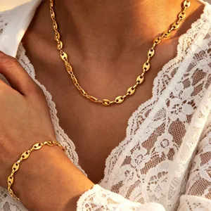 Stainless Steel Coffee Bean Chain Necklace For Women Men Gold Silver Plated Pig Nose Link Chain Elegant Light Luxury Jewelry Accessory Gift