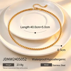 Gold twisted chain necklace bracelet set titanium steel waterproof hypoallergenic jewelry