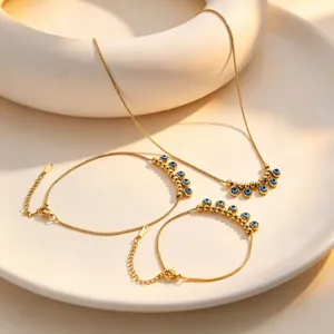 Stainless steel gold evil eye necklace bracelet set minimalist daily stackable jewelry women