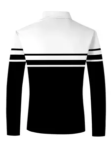 Maglietta polo uomo manica lunga casual blocco di colore nero e bianco rigato top