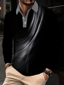 Men's long sleeve polo shirt casual spring autumn lapel graphic design slim top apparel