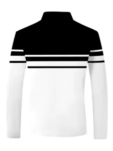 Polo uomo manica lunga colorblock nero bianco, maglietta casual elegante primavera autunno.