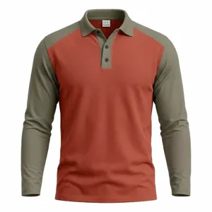 Men's Long Sleeve Color Block Polo Shirt Casual Golf Lapel Buttoned Fall Fashion Top