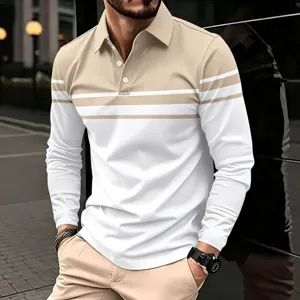 Maglia polo uomo manica lunga blocco di colore casual rigato top primavera autunno