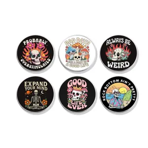 Set di spille smaltate con teschio stile americano vintage, badge rotondo fungo punk.