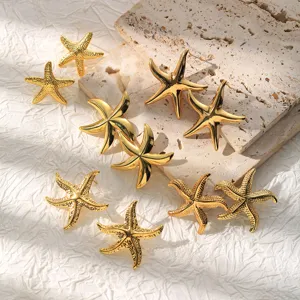 Vintage Starfish Stainless Steel Stud Earrings For Women Retro Gold Plated Sea Animal Beach Jewelry Unique Star Studs Accessories