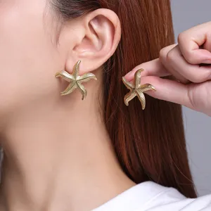 Gold starfish stainless steel earrings women retro niche design fashion jewelry accessories