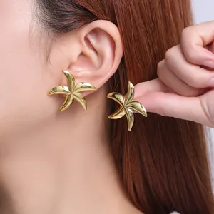 Gold Starfish Stainless Steel Earrings Retro Niche Design Elegant Jewelry for Women