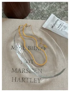 Gold 18k plated titanium steel herringbone chain necklace, elegant flat snake design for women.