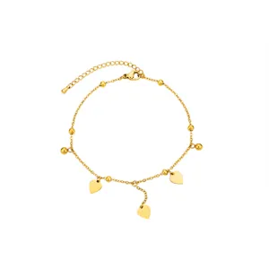 Gold heart anklet delicate bead chain titanium steel foot jewelry exquisite fine detail