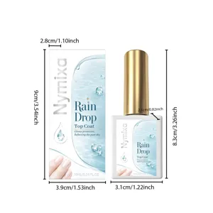Nymixa rain drop nail top coat detail dimensions spec image, glossy finish protection 10ml.