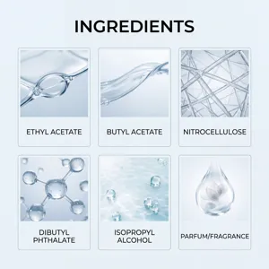 Nymixa nail gel top coat ingredients detail graphic showing clear formula and texture visuals.