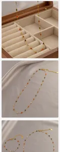 Ensemble de collier et bracelet en pierre naturelle colorée acier titane doré bijoux.