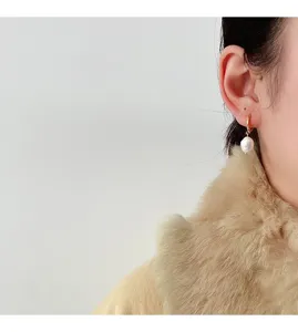 French style stainless steel irregular pearl hoop earrings for women, elegant daily jewelry.