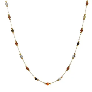 Collier long en acier au titane et pierres naturelles multicolores pour femmes chic