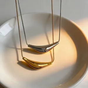 Geometric irregular smooth triangular arc tube titanium steel necklace detail showcasing elegance.